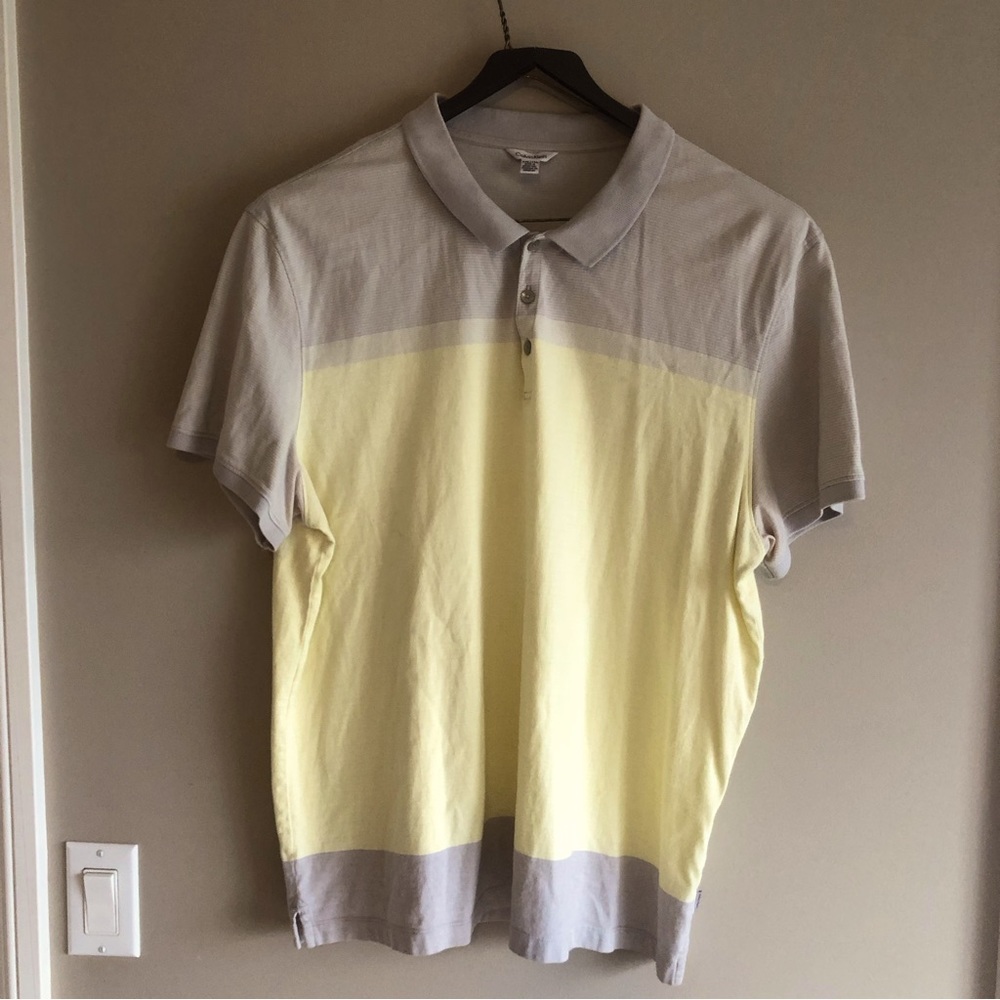 Calvin Klein Golf Shirt in pretty pale yellow with grey contrast